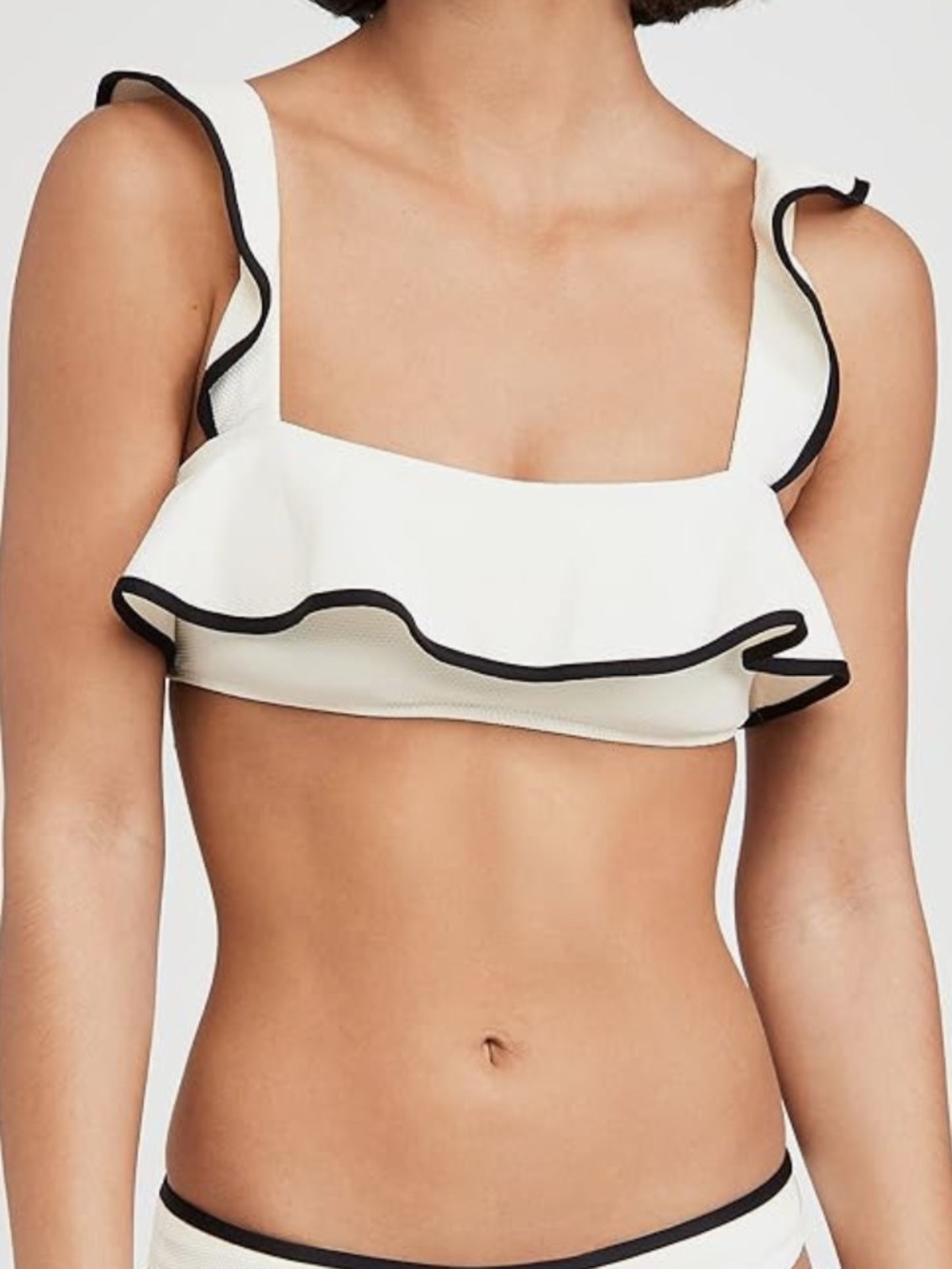 Eberjey Cream and Black Ruffle Bikini Top, size large